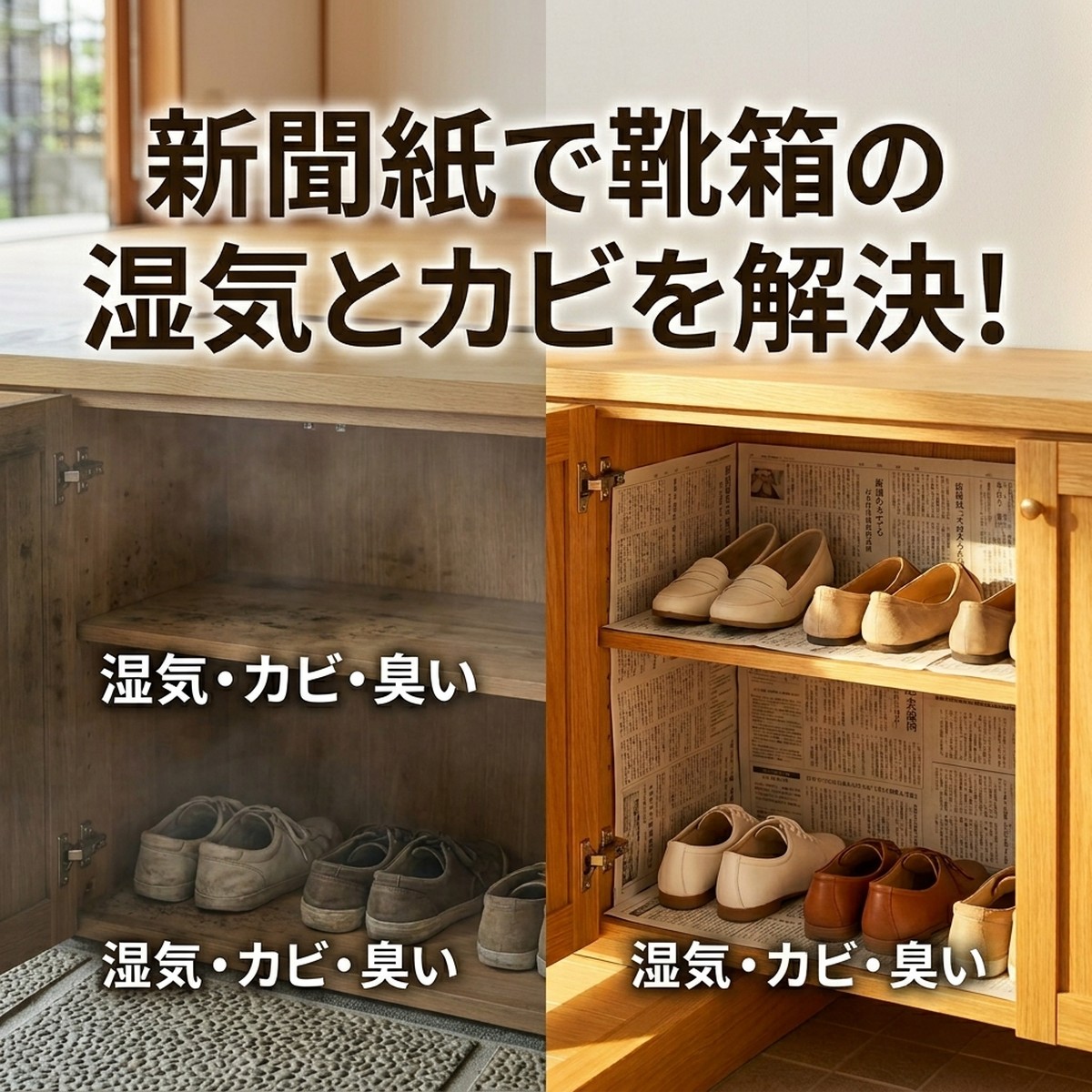 下駄箱に新聞紙を敷くメリット：カビと悪臭を同時に防ぐ科学的な理由