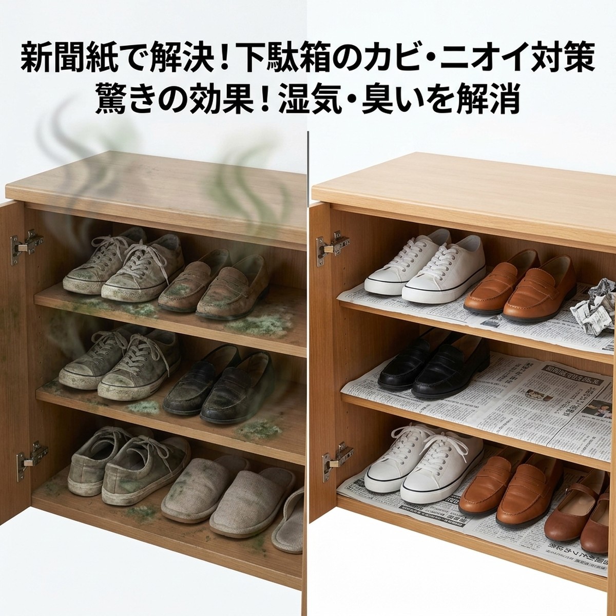 「下駄箱に新聞紙」でカビと悪臭を同時解決：その仕組みと実践法
